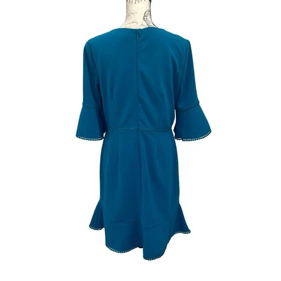 Betsey Johnson Women’s Teal A-line Dress Eyelet Trim Bell Sleeves Size 8 - Picture 2 of 10